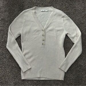 Peter Millar women’s large cream ribbed v neck sweater Italian merino wool